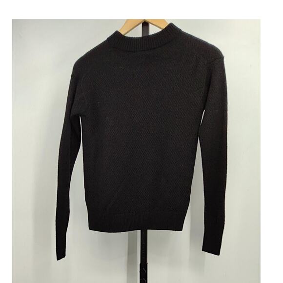 Quince Baby Wool Diamond Stitch Crew Neck Sweater Sz XS Black #14 - Picture 7 of 7